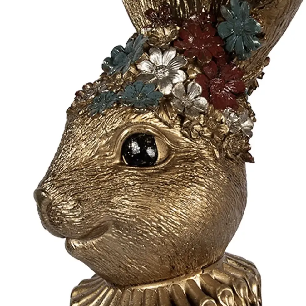 Deko Osterhase Hasenbüste gold mit Blumen Clayre & Eef Höhe 49 cm