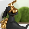 Deko Osterhasen schwarz gold EMILIA mit Kindern H 20 cm