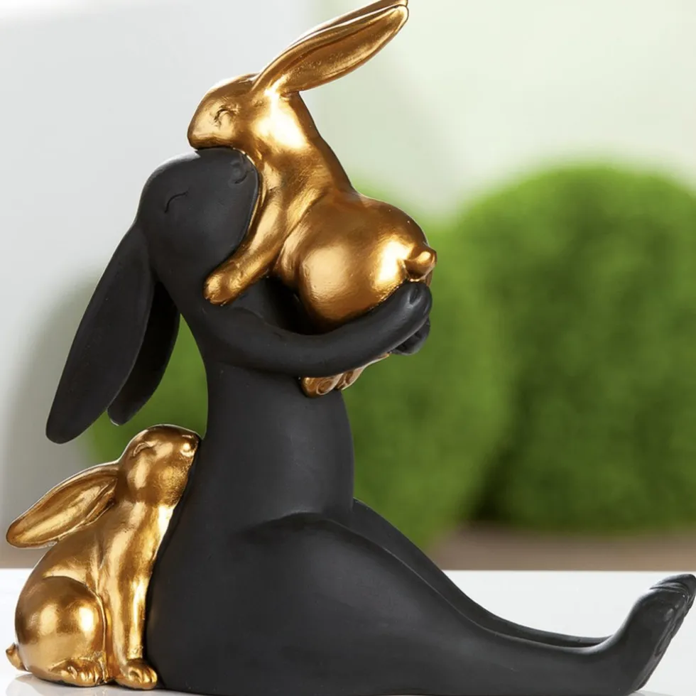 Deko Osterhasen schwarz gold EMILIA mit Kindern H 20 cm