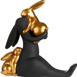 Deko Osterhasen schwarz gold EMILIA mit Kindern H 20 cm