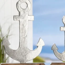 Deko Skulptur Anker silber auf Mangoholz