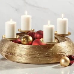 Design Metall Adventskranz Gold | Ø 40 / 50 cm | Moderner Drahtgeflecht-Kerzenhalter
