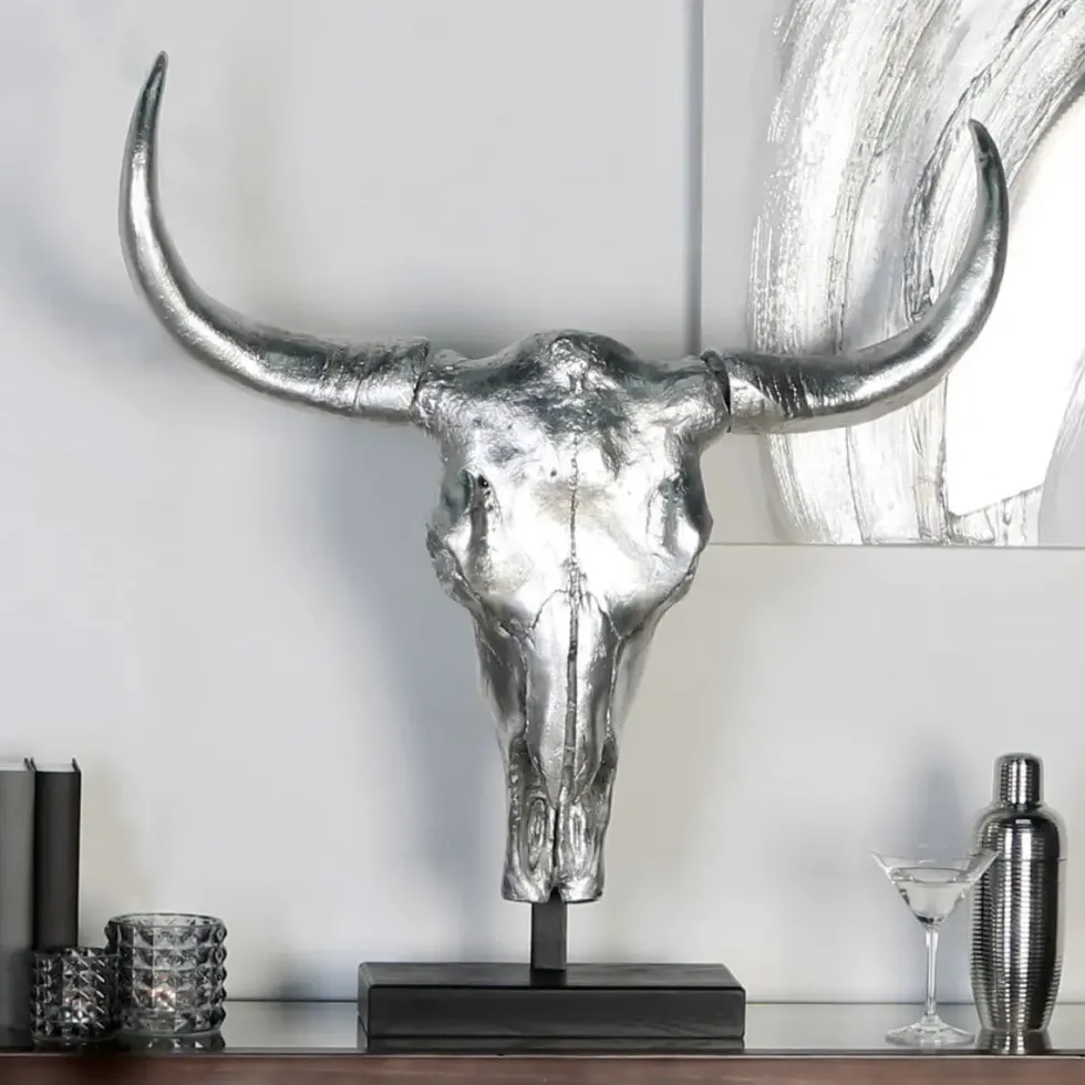 Design Skulptur Büffel silber Casablanca Höhe 80 cm
