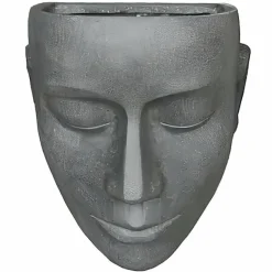 Design Wand-Blumentopf Gesicht Grau Höhe 42 cm – Outdoor Pflanzkopf in Zementoptik