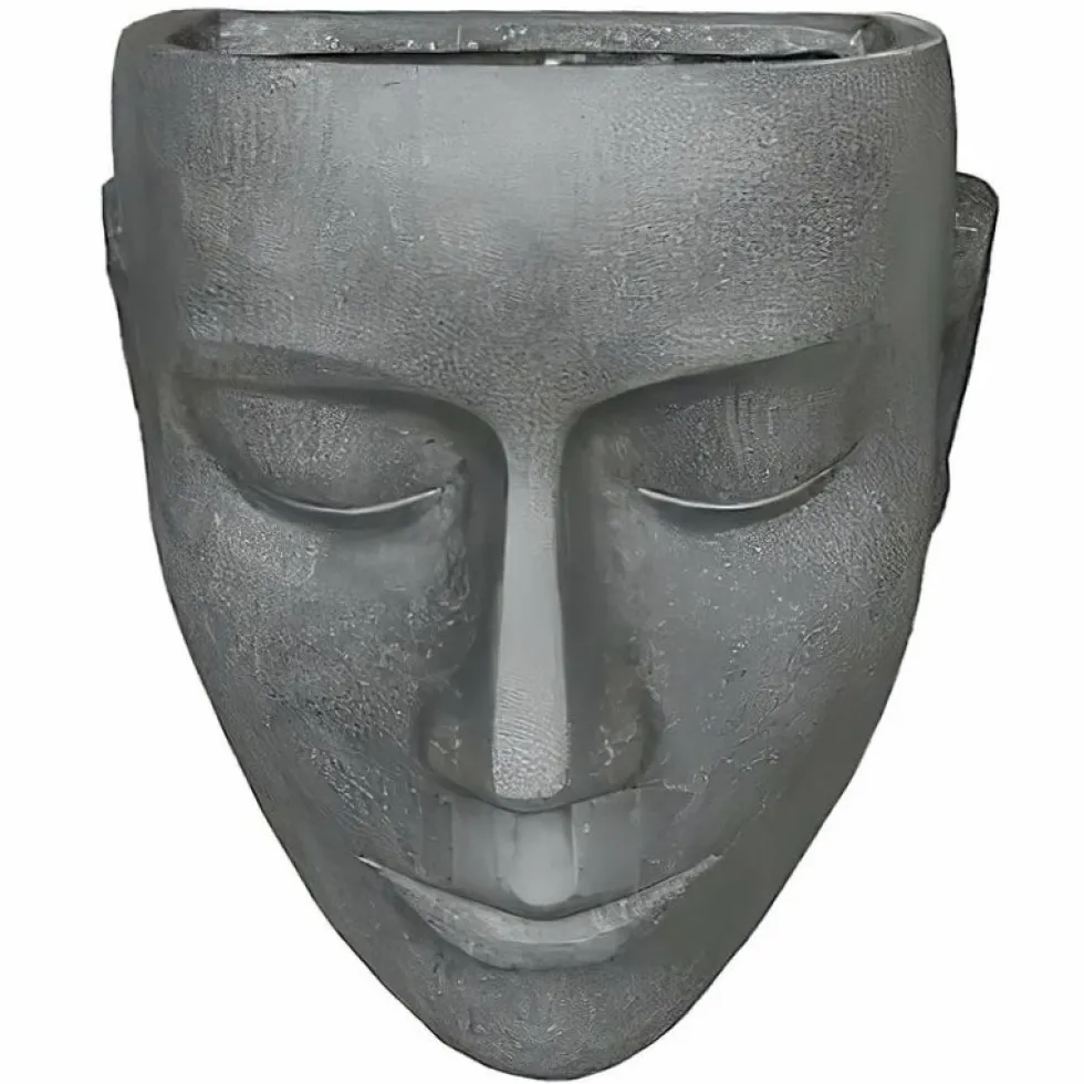 Design Wand-Blumentopf Gesicht Grau Höhe 42 cm – Outdoor Pflanzkopf in Zementoptik