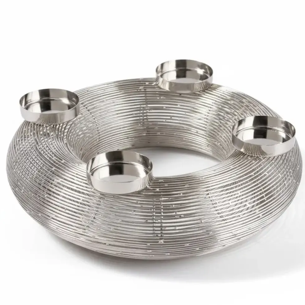 Edelstahl Adventskranz modern Palermo silber Durchmesser 32 cm