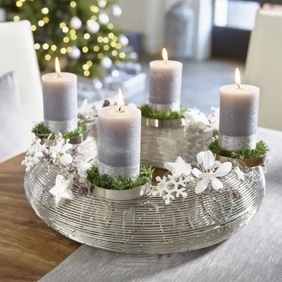 Edelstahl Adventskranz modern Palermo silber Durchmesser 32 cm