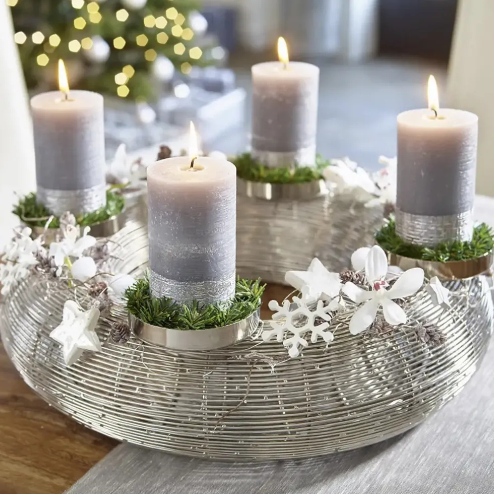 Edelstahl Adventskranz modern Palermo silber Durchmesser 32 cm