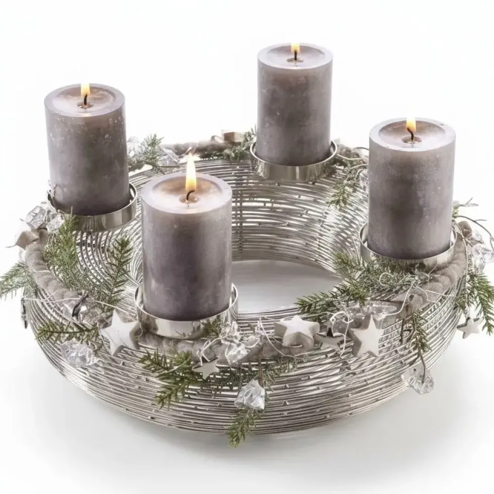 Edelstahl Adventskranz modern Palermo silber Durchmesser 32 cm
