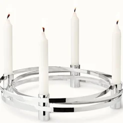 Edelstahl Kerzenring für Stabkerzen silber 30 cm