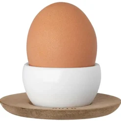 Eierbecher Porzellan weiß Räder mit Holzteller GUTN H 3,5 cm