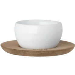 Eierbecher Porzellan weiß Räder mit Holzteller GUTN H 3,5 cm