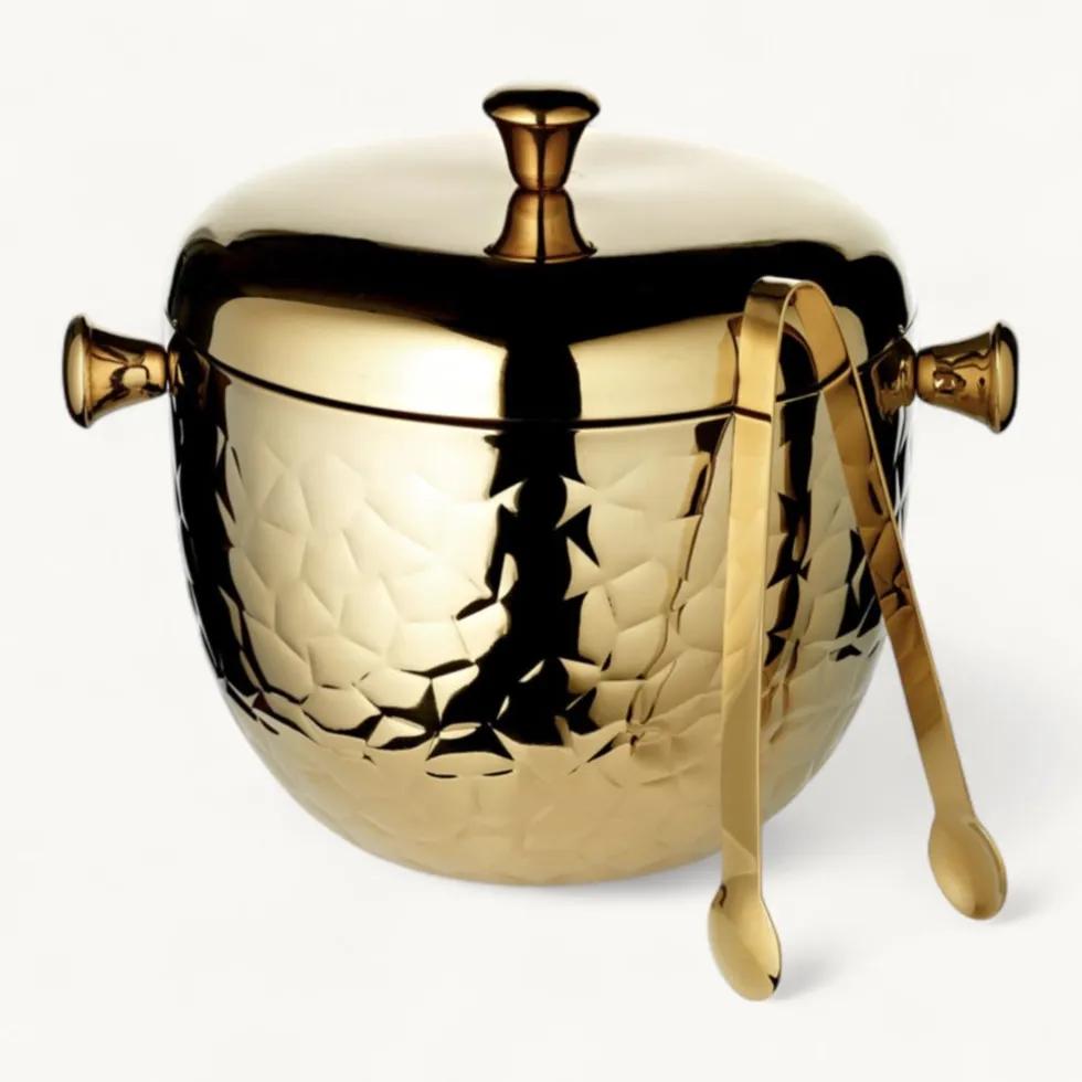 Eiswürfelbehälter mit Deckel Edelstahl gold RICO Edzard H 21 cm