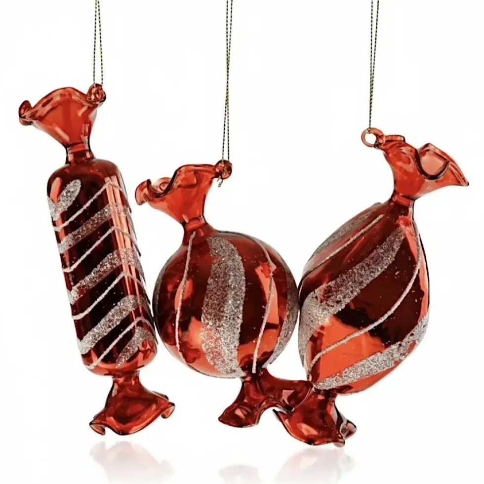 3er Set Glasanhänger Candy rot 12 cm