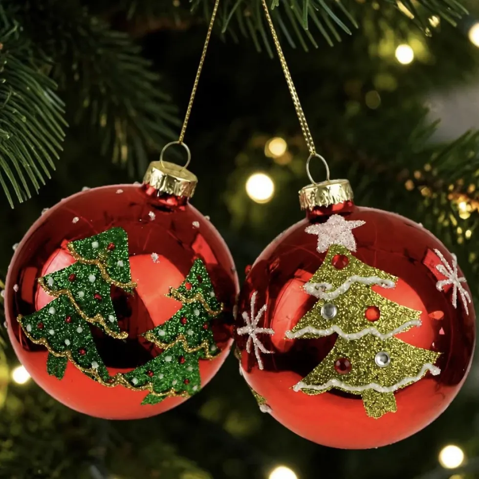 2er Set Glasanhänger rot Weihnachtsbaum