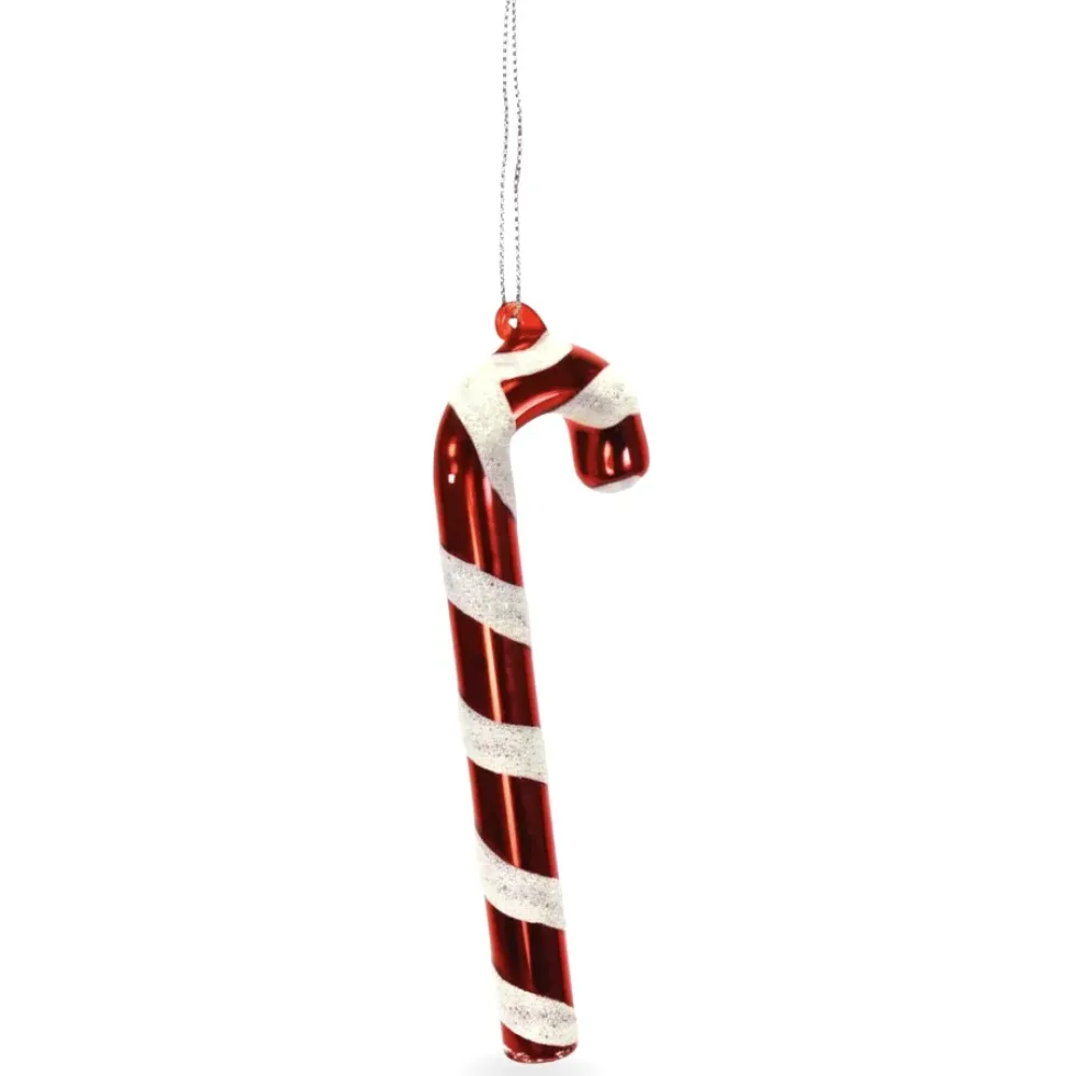 4er Set Glashänger Zuckerstange rot weiß 11 cm