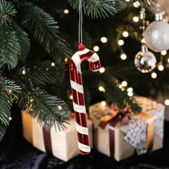 4er Set Glashänger Zuckerstange rot weiß 11 cm