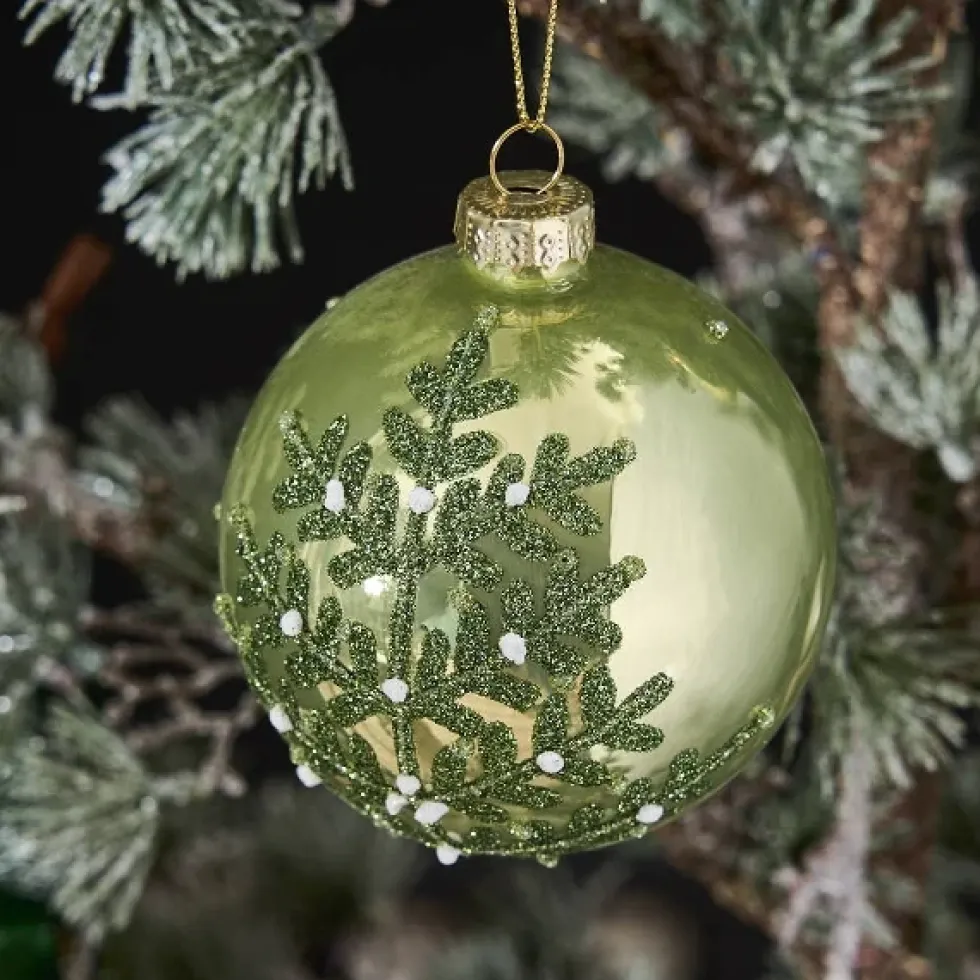 3er Set Glas-Weihnachtskugel mit Motiv grün