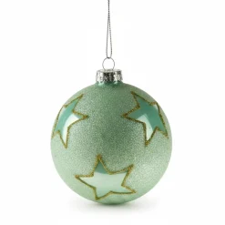 6er Set Glas-Weihnachtskugel mit Stern grün