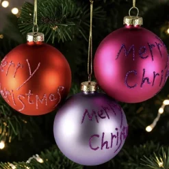 3er Set Weihnachtsbaumkugeln Merry Christmas