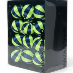 12er Set Weihnachtskugeln dunkelblau neongrün Chinois 8 cm