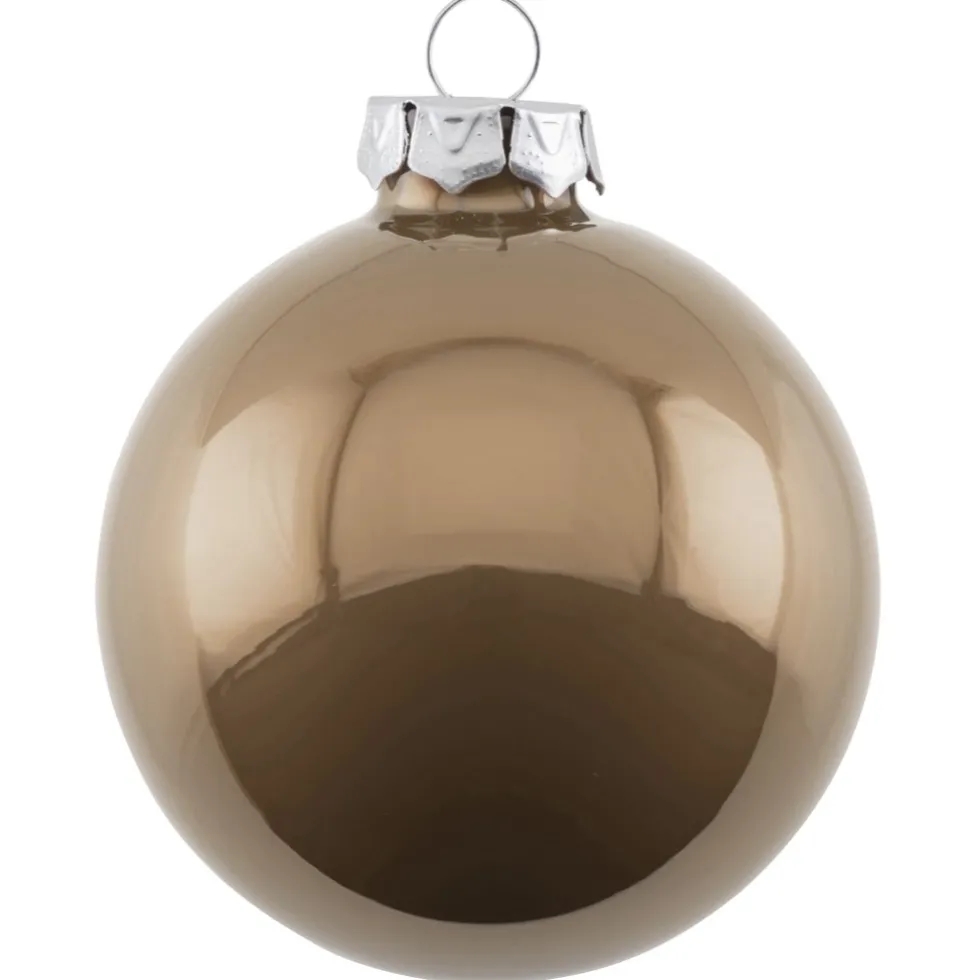 6er Set Weihnachtskugeln Glas Opal beige Gift Company 8 cm