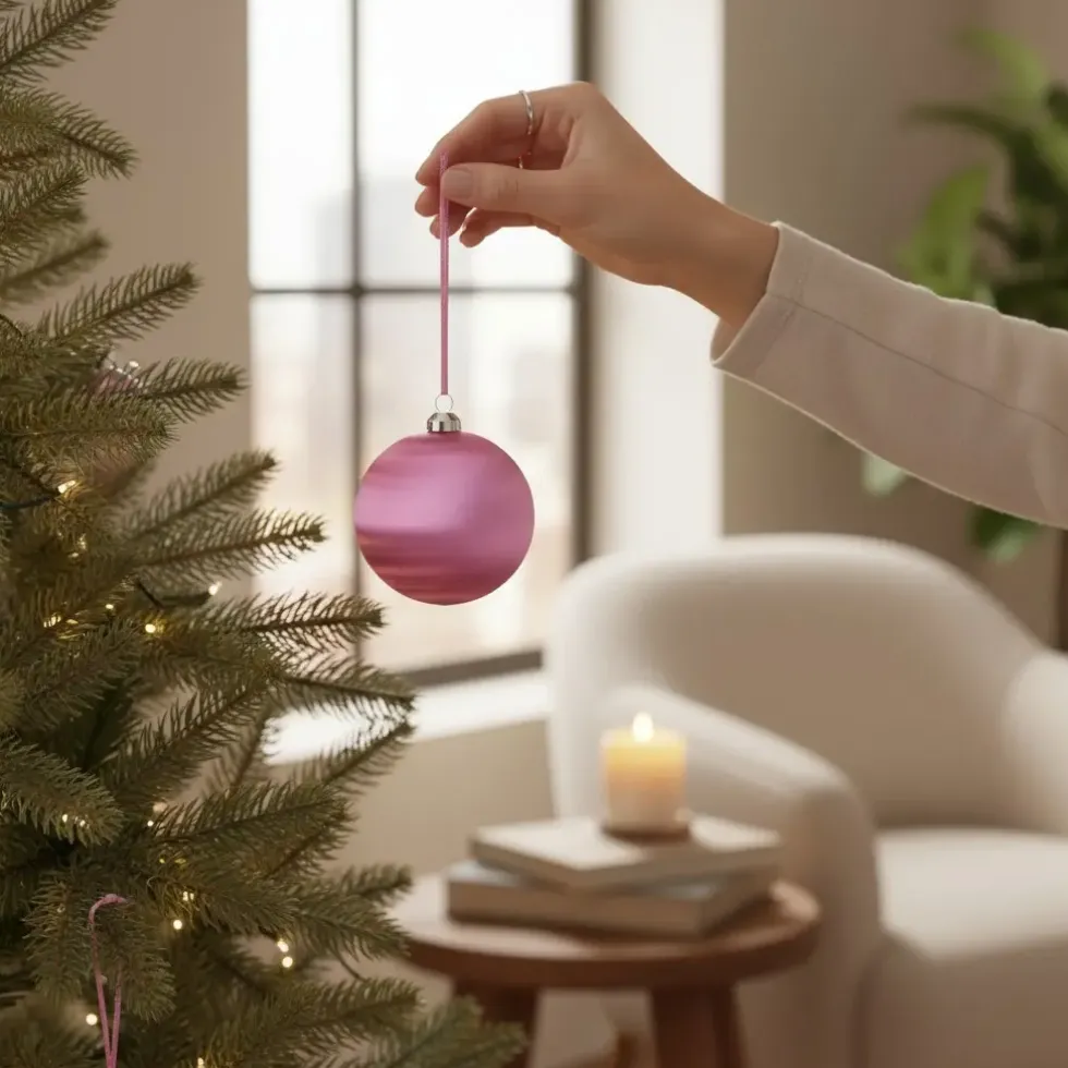 12er Set Weihnachtskugeln rosa Chinois 8 cm