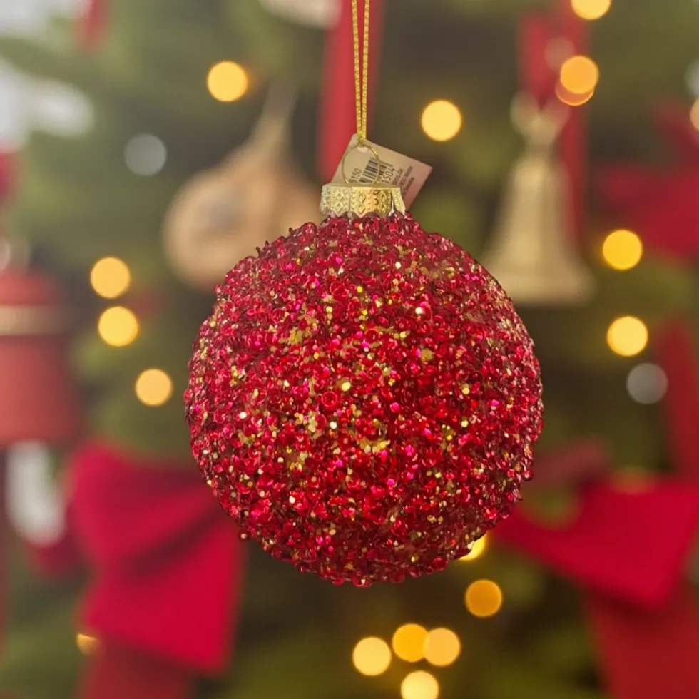 6er Set Weihnachtskugeln Werner Voß mit Pailletten pink 8 cm