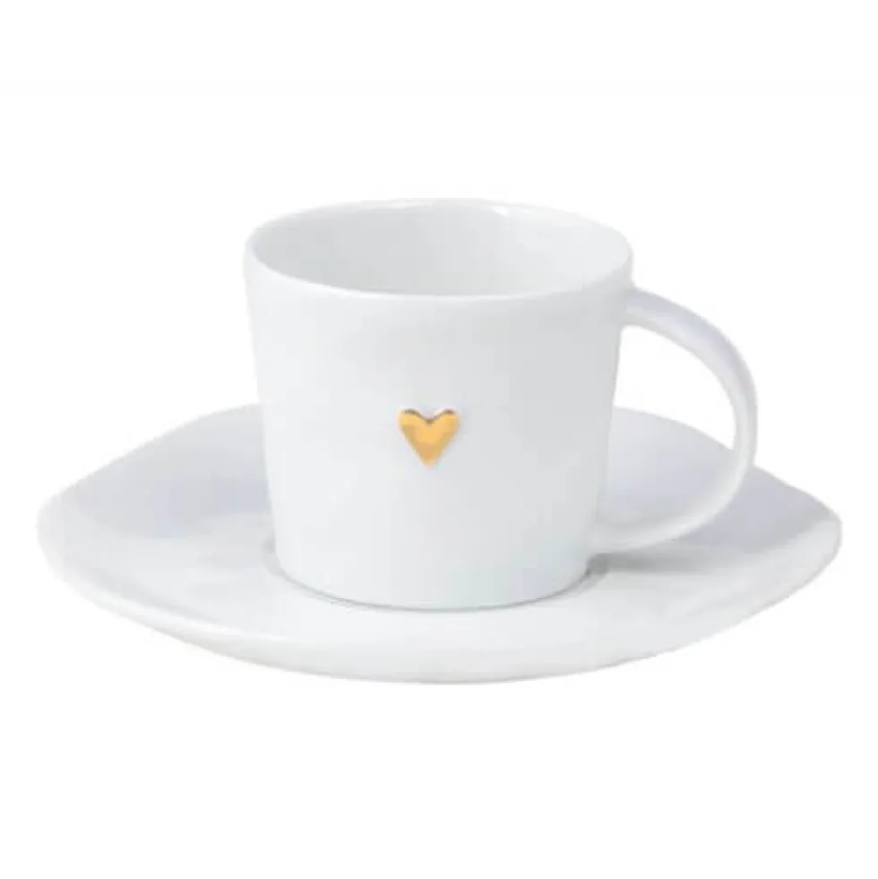 Espressotasse mit Untertasse Porzellan Räder Design GOLDHERZ weiß 90 ml
