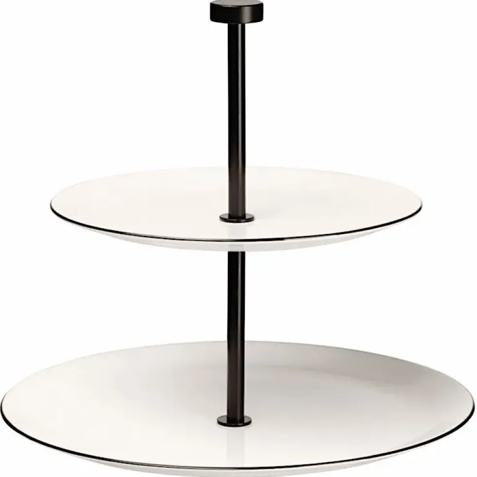Etagere 2 stufig weiß Porzellan ASA ligne noire Höhe 23 cm