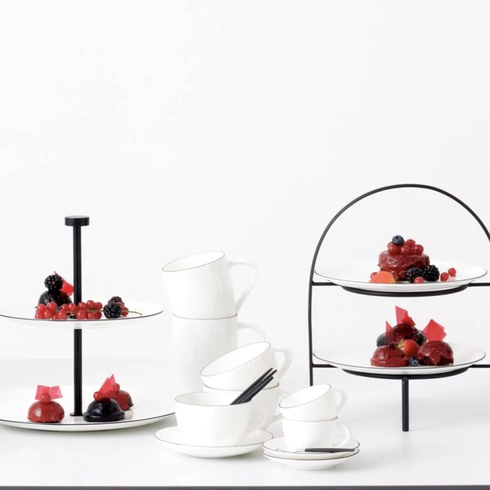 Etagere 2 stufig weiß Porzellan ASA ligne noire Höhe 23 cm