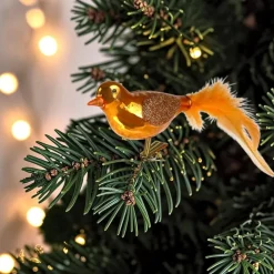 Exklusiver Christbaumschmuck Vogel mit Clip Orange