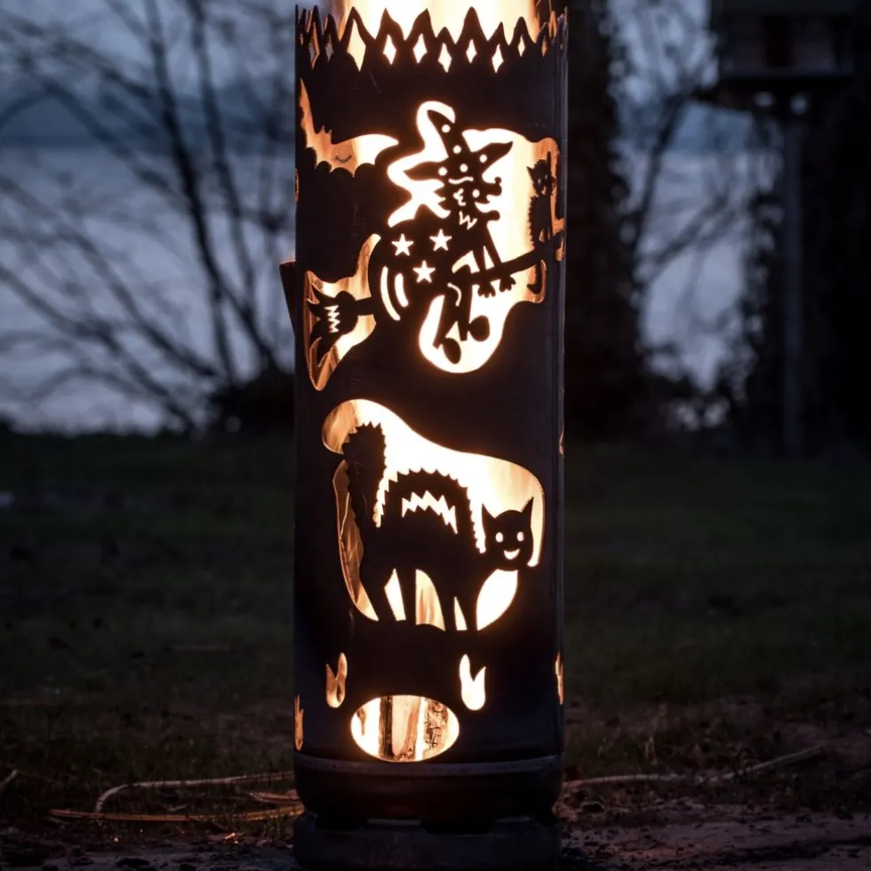 Feuertonne groß Halloween HEXE aus Stahl Höhe 100 cm