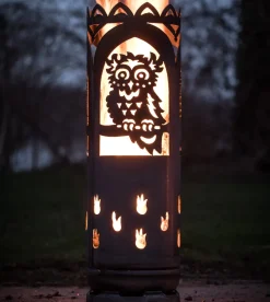 Feuertonne mit Motiv groß EULENTURM aus Stahl H 100 cm