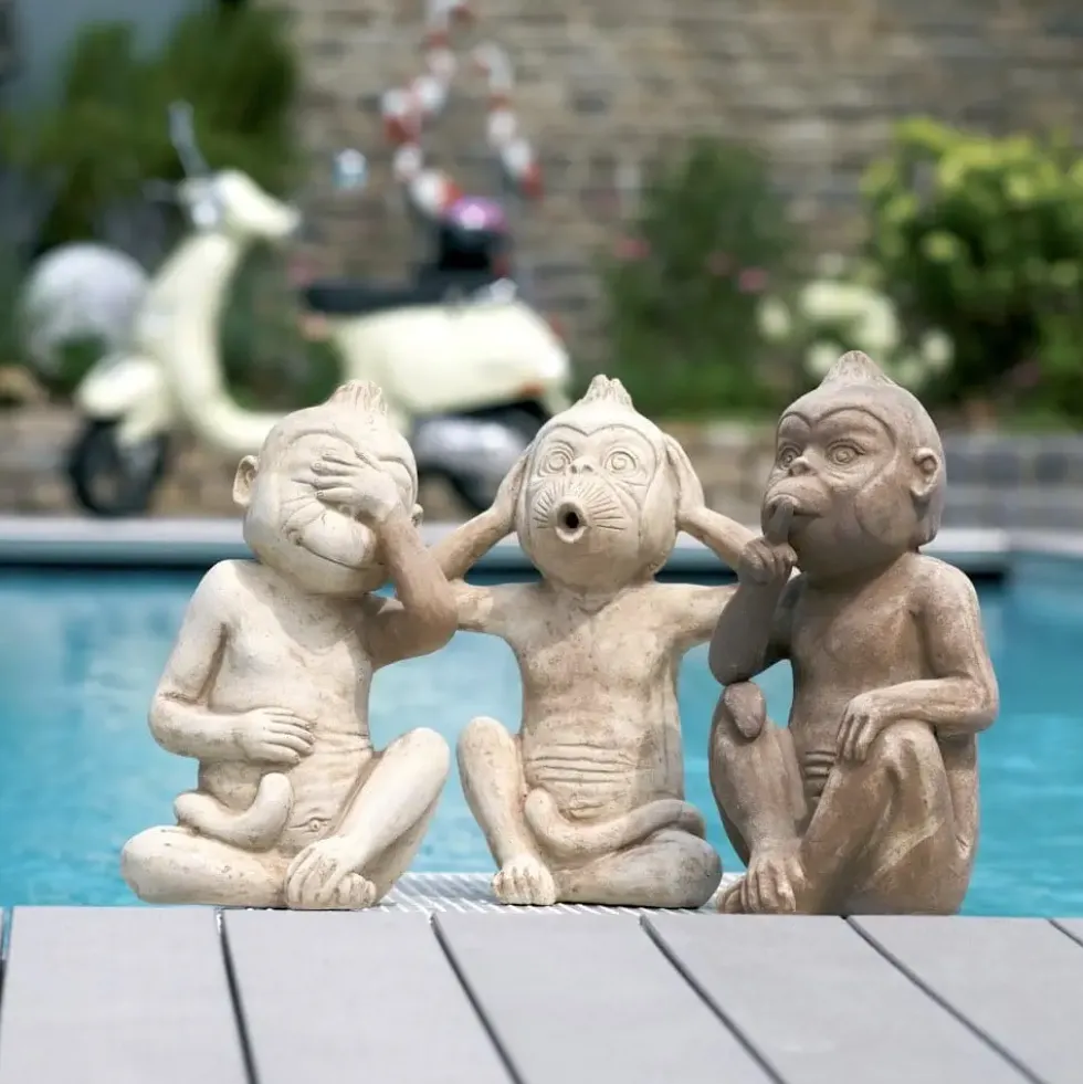 Gartenfigur AFFE DEKO NICHTS HÖREN Terrakotta Höhe 40 cm