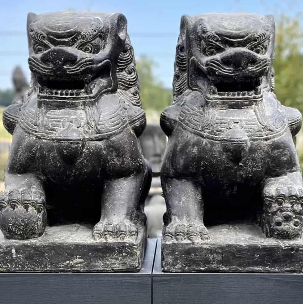 Gartenfigur groß Tempel Löwen 2er Set Höhe 60 cm