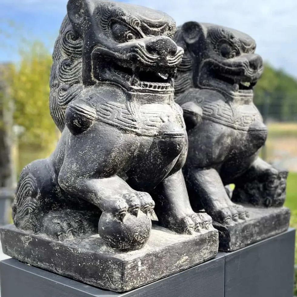 Gartenfigur groß Tempel Löwen 2er Set Höhe 60 cm