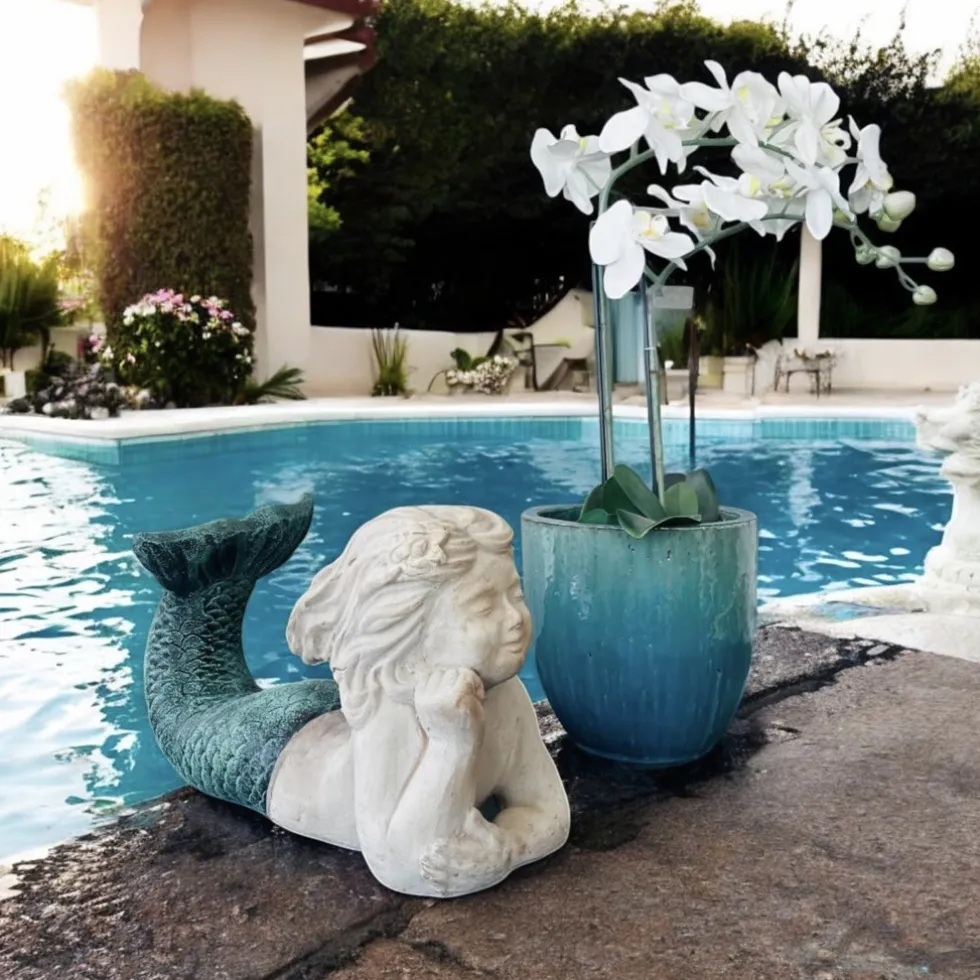 Gartenfigur Meerjungfrau liegend Länge 43 cm