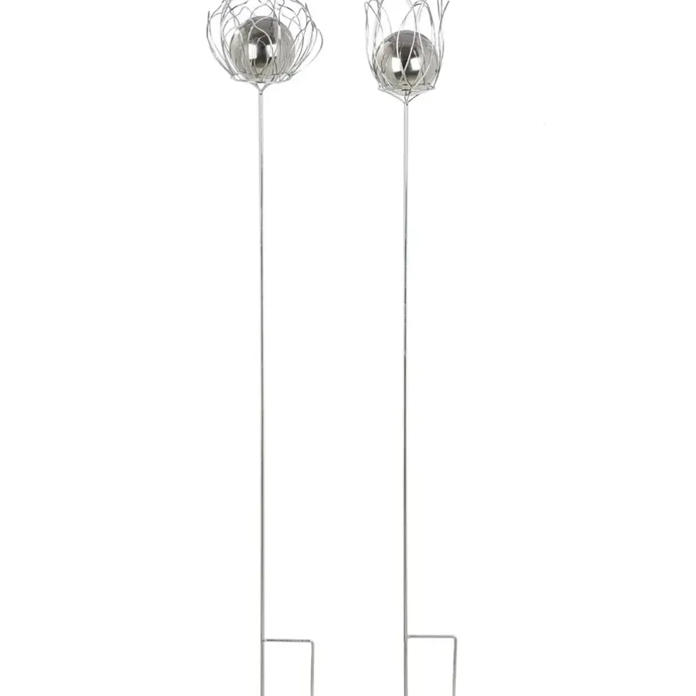 Gartenstecker Blume mit Kugel 2er Set silber Höhe 114 cm