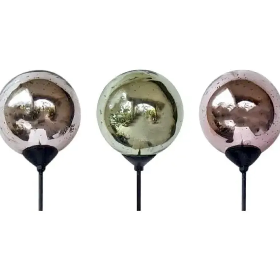 Gartenstecker Glas Rosenkugel 3er Set Höhe 114 cm