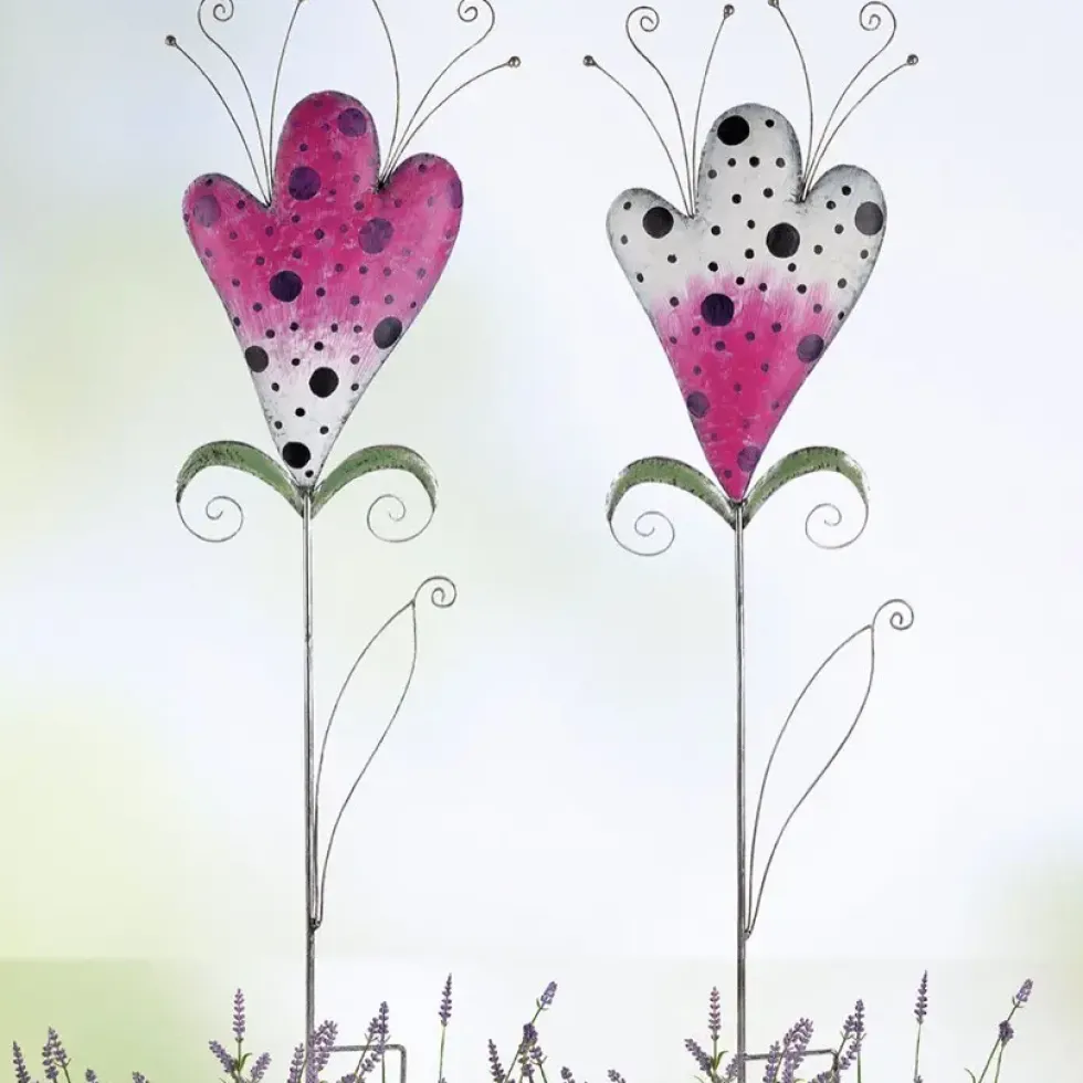 Gartenstecker Metall Deko Blume rosa weiß Höhe 110 cm