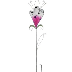 Gartenstecker Metall Deko Blume rosa weiß Höhe 110 cm