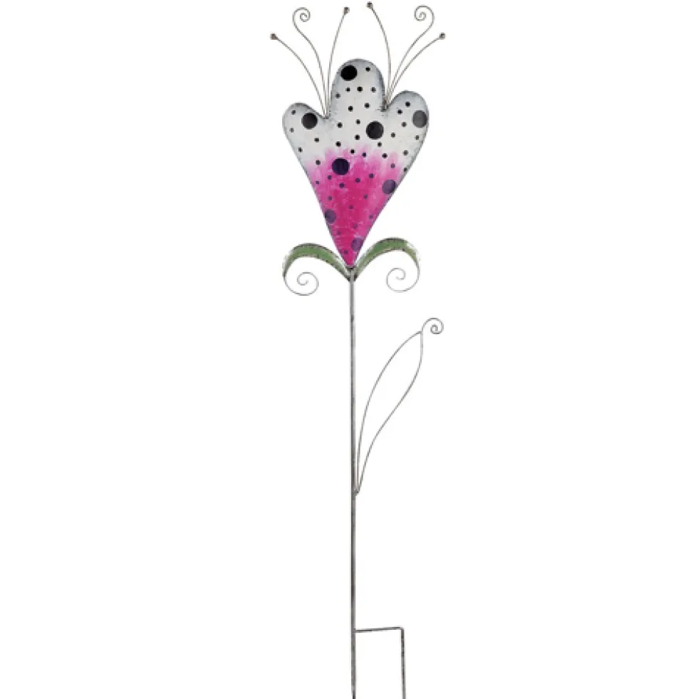 Gartenstecker Metall Deko Blume rosa weiß Höhe 110 cm