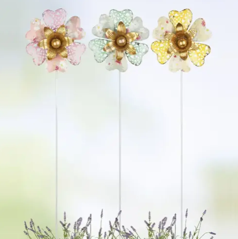 Gartenstecker Metall Deko FLOWER 3er-Set Höhe 100 cm