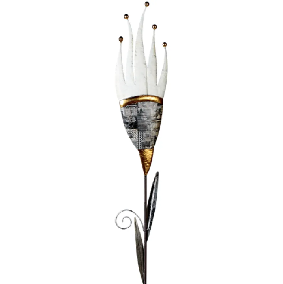 Gartenstecker Metall Deko KRONE Nobile grau / gold Höhe 115 cm