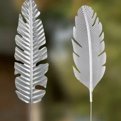 Gartenstecker Metall Deko PALMENBLATT silber Casablanca Höhe 113 cm