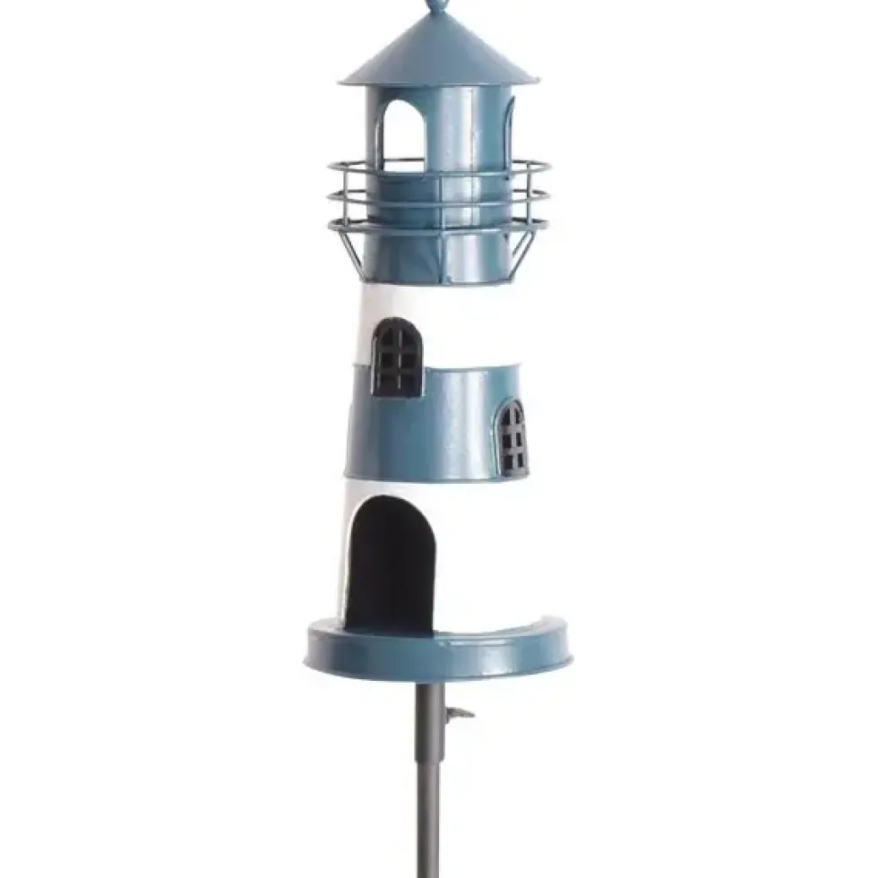 Gartenstecker Metall Leuchtturm blau Höhe 136 cm