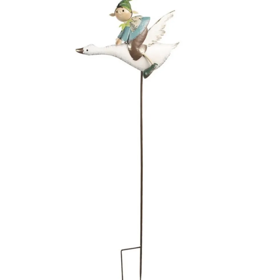 Gartenstecker Metall mit Zwerg und Vogel Höhe 122 cm