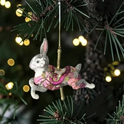 Gift Company Christbaumschmuck Karussell Hase | Edler Glas-Anhänger Rosa / Silber