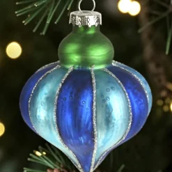 Glas-Christbaumzwiebel Onion Circus Blau-Grün | 8 cm